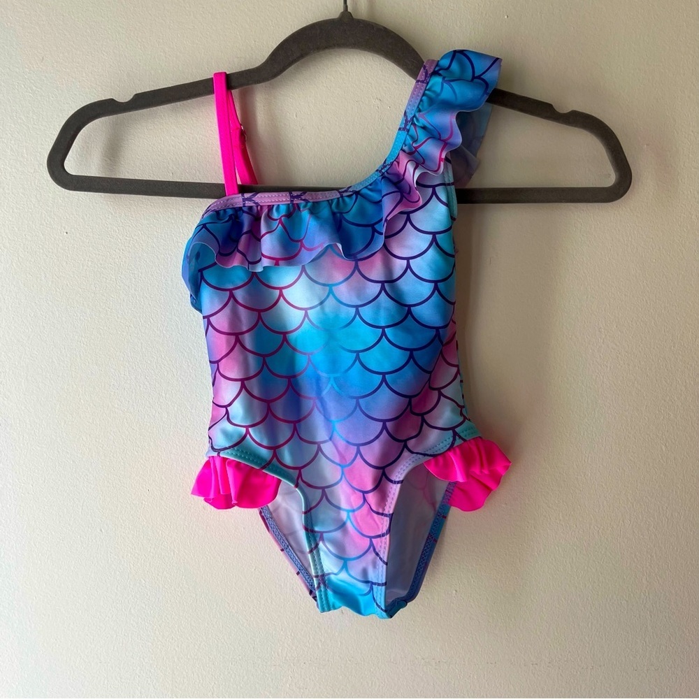 🌼 5/$20 Toddler Mermaid One-Shoulder Swimsuit Size 90 | Ruffle Bathing Suit